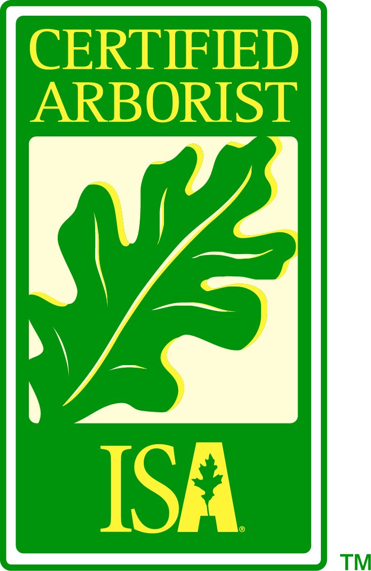 ISA Certified Arborist on Staff ISA Logo with an oak leaf and the text "Certified Arborist ISA."